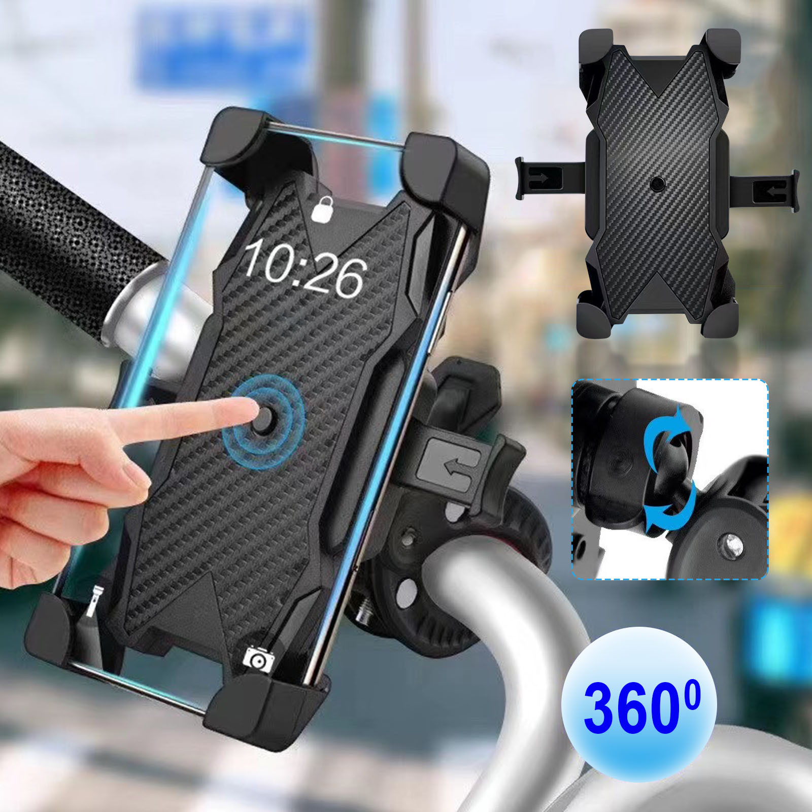Motorcycle Phone Mount 360° Rotation Adjustment Bicycle Mobile Phone One-key Lock Mobile Phone Four-way Adjustme